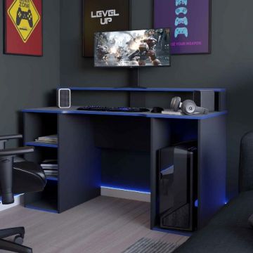 Gaming bureau Seis 136cm - zwart/blauw