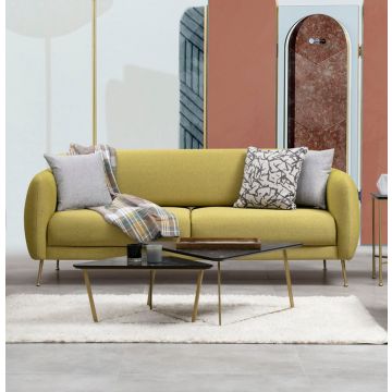 Gele 3-zits slaapbank | Comfortabel en stijlvol ontwerp | Beukenhouten frame | 100% polyester stof