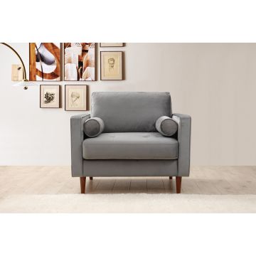 Artie Wing Chair | Beuken frame | Polyester stof | Walnoot poten | Lichtgrijs