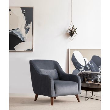 Atelier Del Sofa Wing Chair - Beukenhout/100% Polyester - Stijlvol Donkergrijs