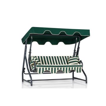Woody Fashion Garden Triple Swing Chair | Structure en métal, tissu polyester, mousse 18 DNS, capacité 240 kg | Vert Blanc Noir