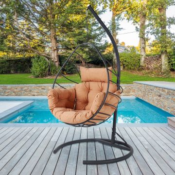 Woody Fashion Garden Swing Chair | 100% Metal Frame, 18 DNS Foam, Easy Clean Fabric | Anthracite Brown