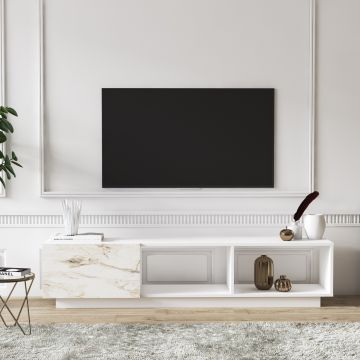Meuble TV moderne blanc | Revêtement mélaminé | Spacieux et élégant