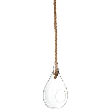 Terrarium hang ovaal glas/koord transparant small 15x15x28cm