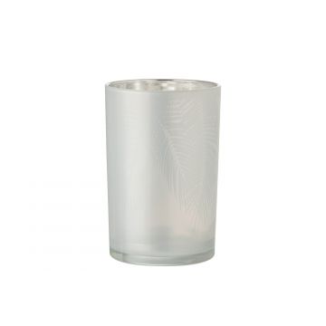 Theelichthouder blad glas wit large