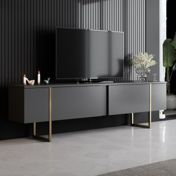 Woody Fashion TV-meubel - Antraciet Goud | 100% Melamine | Metalen Poten
