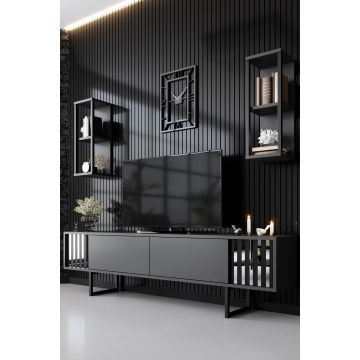 Woody Fashion TV-meubel | 100% Melamine coating | Metalen poten | Antraciet Zwart