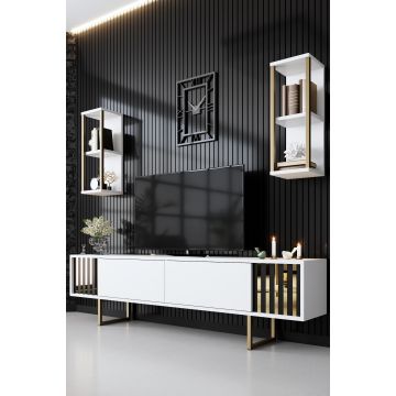 Woody Fashion TV-meubel | 100% Melamine | Metalen Poten | 180 cm Breedte | Wit Zwart