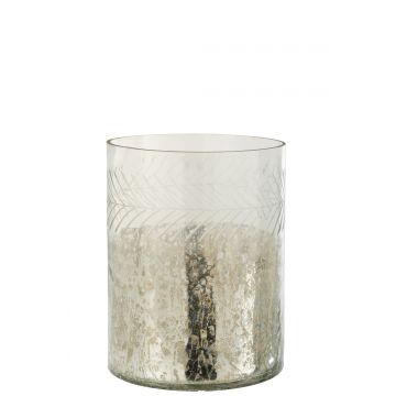 Windlicht klassiek crackle glas transparant/zilver large