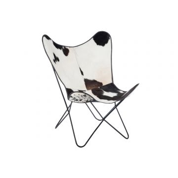 Lounge stoel koevel/metaal wit/zwart