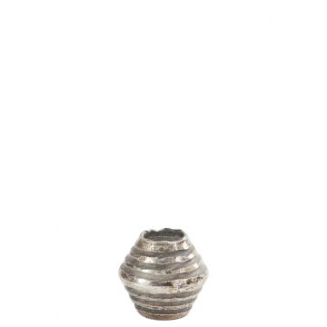 Kaarshouder conisch gestreept glas antiek zilver 10x10x9cm