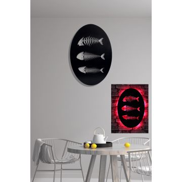 Brandhout LED Verlichting | Rode Kleur | Zwarte Voet | 60x40cm Afmeting