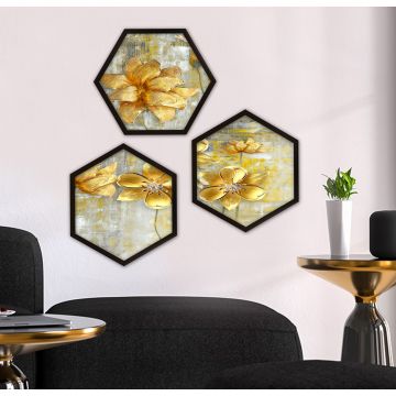 Tableau décoratif hexagonal encadré (3 PCS) | 100% MDF | 35x35 cm | Multicolore