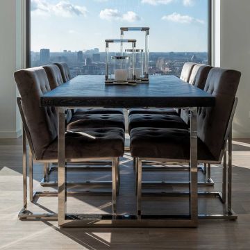 Eettafel Bony 220x100cm visgraatmotief - zwart/zilver