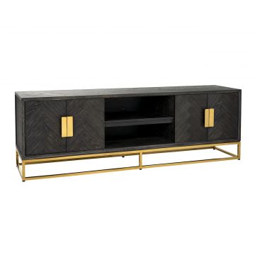 Tv-meubel Bony 185cm 4 deuren visgraatmotief - zwart/goud