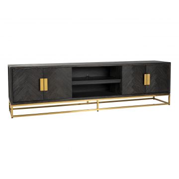Tv-meubel Bony 220cm visgraatmotief 4 deuren - zwart/goud