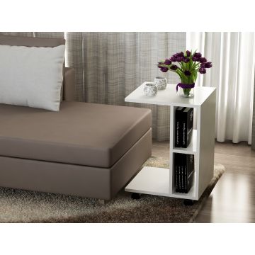 Furny Home Side Table | 18mm 100% Melamine Coated | Wheeled Legs | White