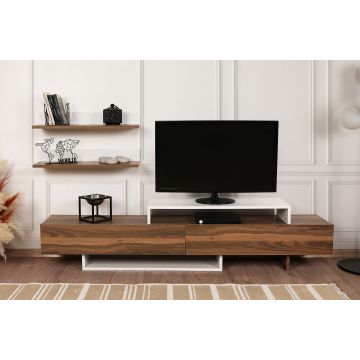 Furny Home TV-meubel | 100% Gemelamineerd Board | 180 cm Breedte | Wit Teakhout