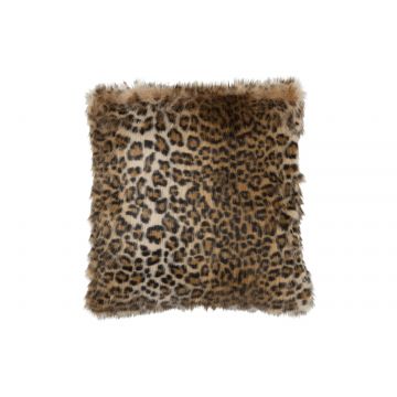 Coussin imitation fourrure leopard noir/marron