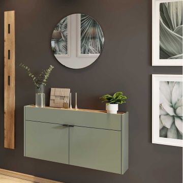 Multifunctionele garderobeset Amika | Multifunctionele kast, wandkapstok en spiegel | Taupe Green