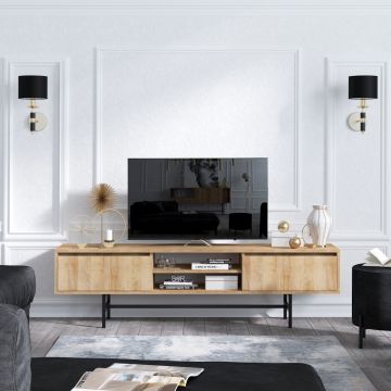 Elegance TV Stand | 100% Mélamine| Pieds en métal | Chêne Noir
