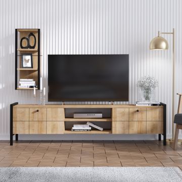 Modern TV-meubel | 100% Melamine coating | Eiken Zwart | Aan de muur te bevestigen