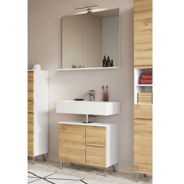 Ensemble de meubles de salle de bain Torres | Meuble lavabo et armoire de toilette avec éclairage | Décor chêne
