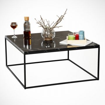 Table basse élégante en mélaminé - épaisseur 18mm, pieds en métal, 75x43x75 cm, Noir Blanc