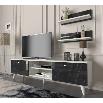 Tera Home TV-meubel | 18mm Melamine Laag | 150cm Breedte | Marmer Wit