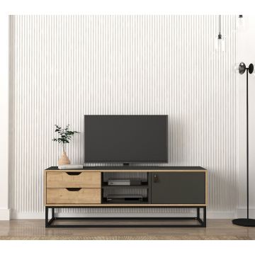 Tera Home Meuble TV | 100% mélaminé | 18mm d'épaisseur | Cadre en métal | 150cm de largeur | Saphir Anthracite