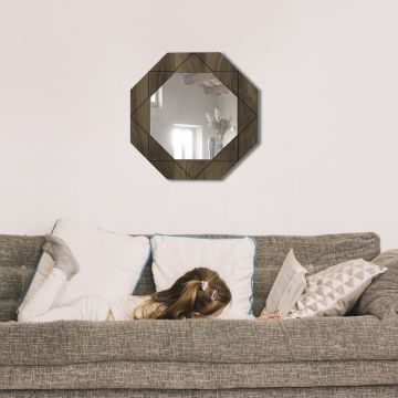 Tera Home Decoratieve Houten Spiegel | 18mm Dik | 45x45cm | Wandbevestiging | Walnoot