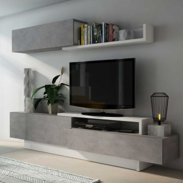 Tv-meubel Izquierdo 240cm 3 deuren - beton/wit