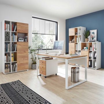 Ensemble de bureau Lloris | table de bureau, meuble à tiroirs, petit et grand classeur | Chêne Navarre design