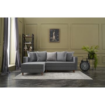 Comfortabel en Stijlvol Hoekbank | Beuken Houten Frame, 100% Polyester Stof | Licht Grijs