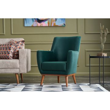 Atelier Del Sofa Wing Chair | Velours vert | Cadre en bois de charme