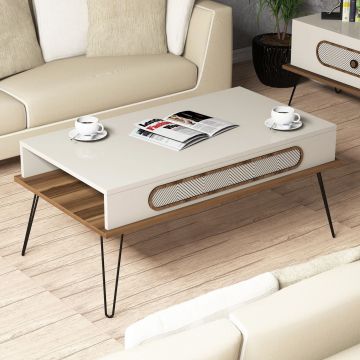 Woody Fashion Coffee Table | Crème | 100% Mélamine | 105 cm de largeur | Pieds en métal