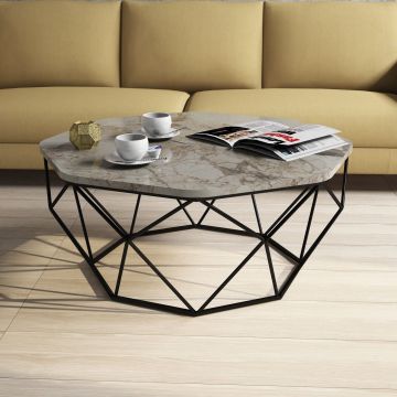 Woody Fashion Table basse | Mélaminé | Structure métallique | 90x38x90 cm | Blanc