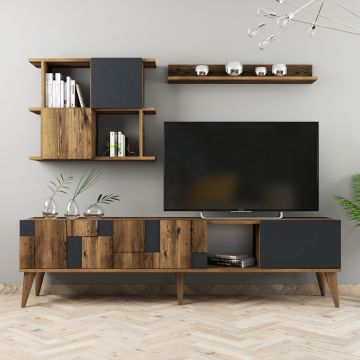 Modern TV-meubel met Planken | 100% Gemelamineerd | Notelaar Antraciet