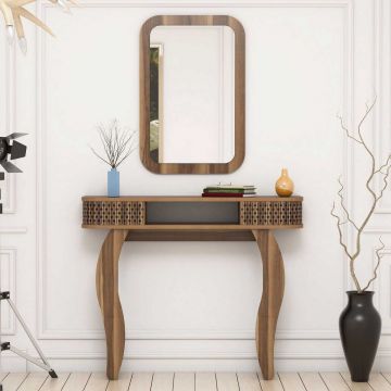 Woody Fashion Melamine Coated Dresser | 105 x 85 x 30 cm | Inclusief Spiegel | Kleur: Walnoot