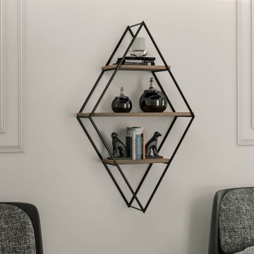 Wandplank | 100% Melamine Gecoat | Metalen Frame | 60x100x21 cm | Zwart Notenhout