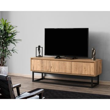 Kalune TV-meubel | Melamine coating | Metalen poten | 140 cm breedte | Zwart grenen