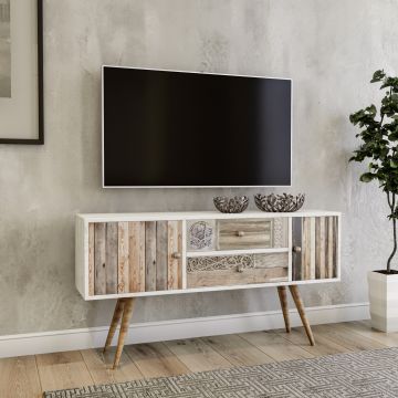 TV-meubel | 100% Melamine Gecoat | 18mm Dikte | Houten Poten | Wit Notenhout