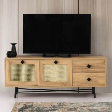 Kalune TV-meubel | 100% Gemelamineerd Eiken Zwart | 140cm x 60cm | 2 Laden | Wandbevestigbaar
