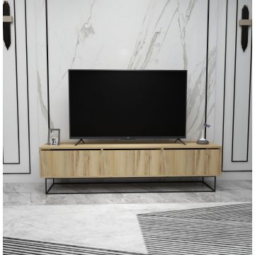 Meuble TV design Kalune | 100% mélaminé | 18mm d'épaisseur | Pieds en fer | 2 tiroirs étagères | Feutre noir