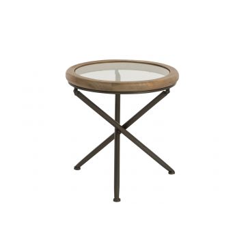Tafel rond hout/glas bruin small