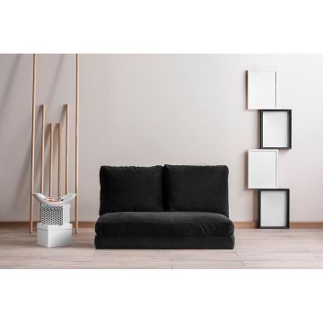 Canapé-lit 2 places | Confort et design unique | Structure en métal | Tissu en polyestère | Dossier réglable sur 5 niveaux | Noir
