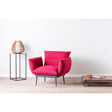 Atelier Del Sofa Wing Chair | 100% Metal Frame | Linen Fabric | 90cm x 95cm x 80cm | Dark Red
