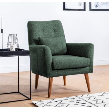 Atelier Del Sofa Wing Chair in Green Linen with Hornbeam Wood Frame