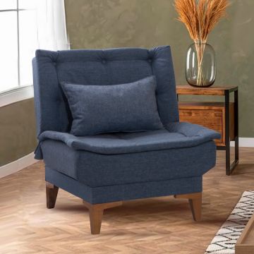 Atelier Del Sofa Wing Chair in donkerblauw linnen en beukenhouten frame