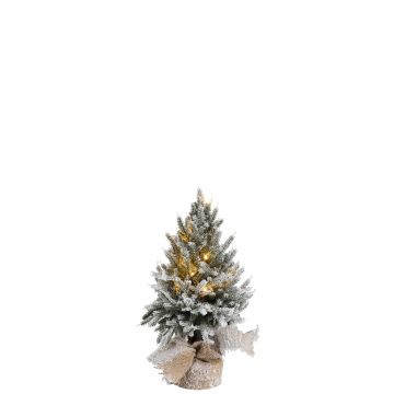 Kerstboom+led+pot jute plastiek besneeuwd groen small